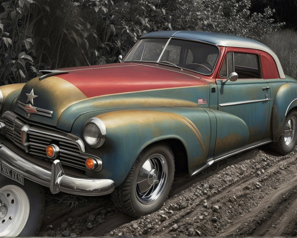 Mid-20th Century Vintage Car with Colorful Emblem