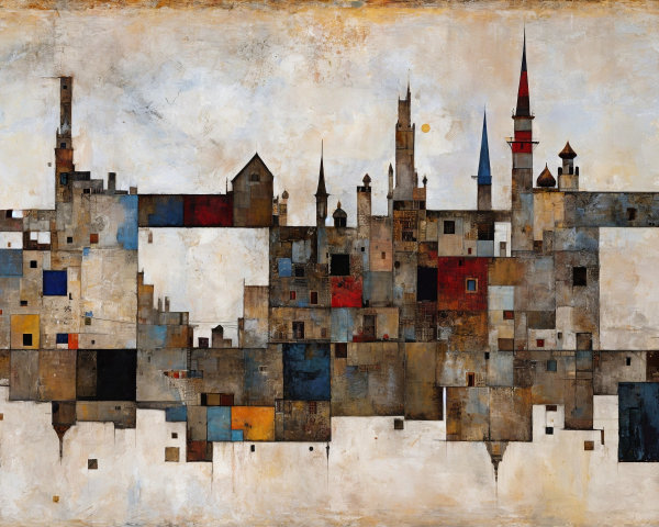 Abstract Cityscape with Geometric Shapes and Colors