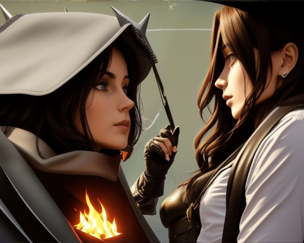 Dramatic Scene with Characters in Cloak and Modern Outfit