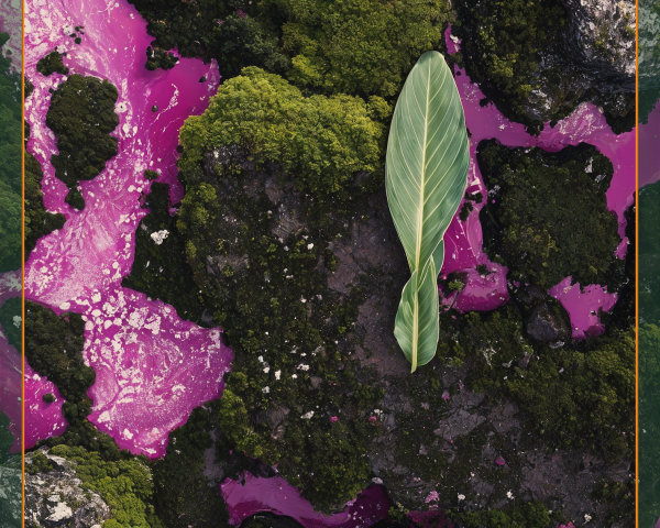 Aerial View of Colorful Landscape with Rocks and Moss