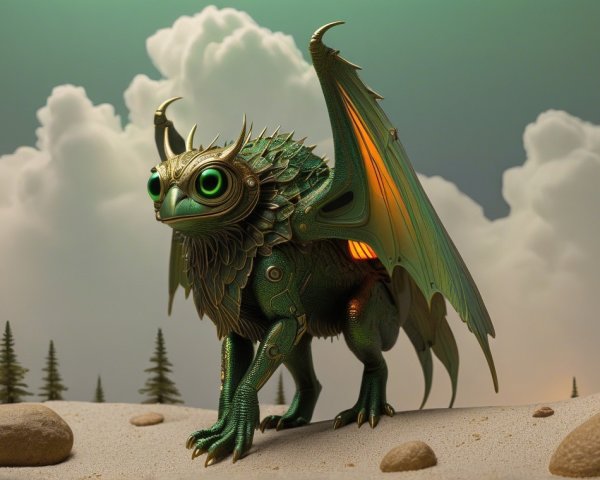 Vibrant Green Scaled Mythical Creature Description