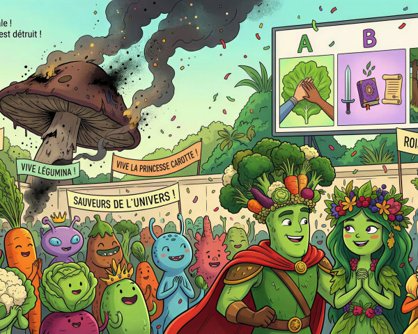 Cartoon Illustration of Vegetables Celebrating Victory