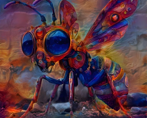Surreal Colorful Bee with Intricate Patterns and Textures