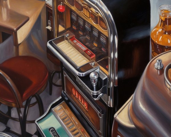 Vintage Slot Machine in Cozy Bar Setting
