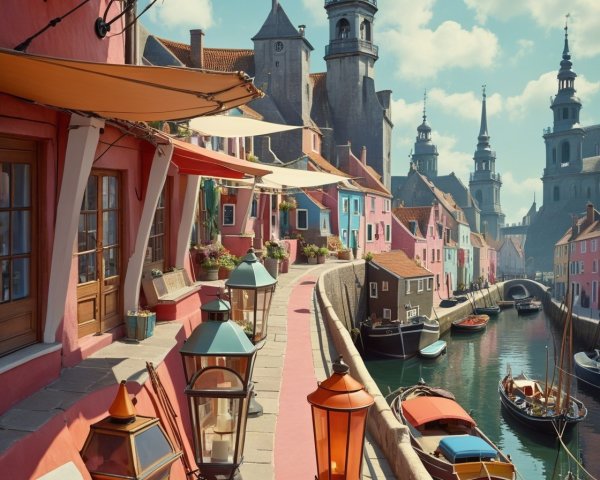 Picturesque Waterfront with Colorful Buildings and Canal