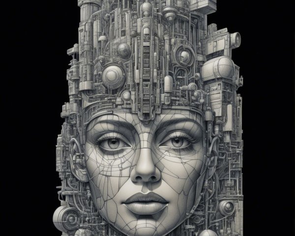 Futuristic Humanoid Face with Mechanical Elements