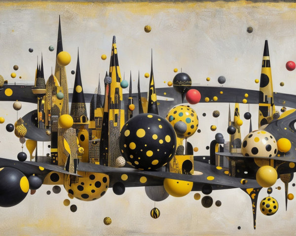 Surreal Landscape with Abstract Architecture and Shapes