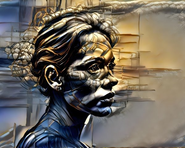 Stylized Portrait of a Woman with Abstract Patterns