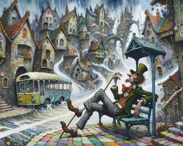 Whimsical Village with Colorful Streets and Quirky Character