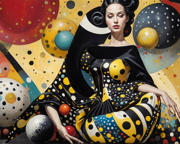 Colorful Artwork of Woman in Polka-Dotted Outfit