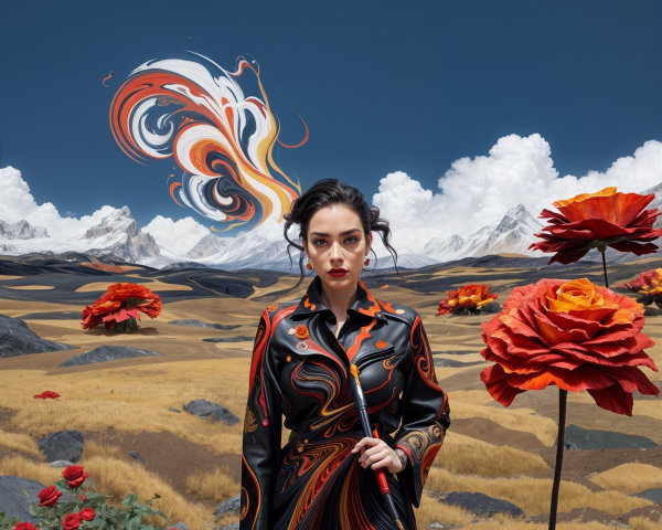 Surreal Landscape with Confident Figure in Robe