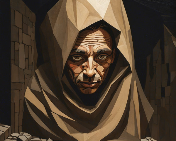 Abstract Portrait of a Man in a Hooded Cloak