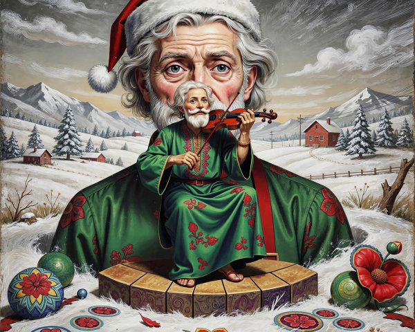 Santa Claus in Winter Wonderland with a Violin Player