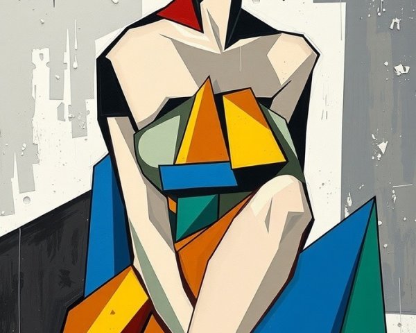Stylized Woman in Bold Geometric Shapes and Colors