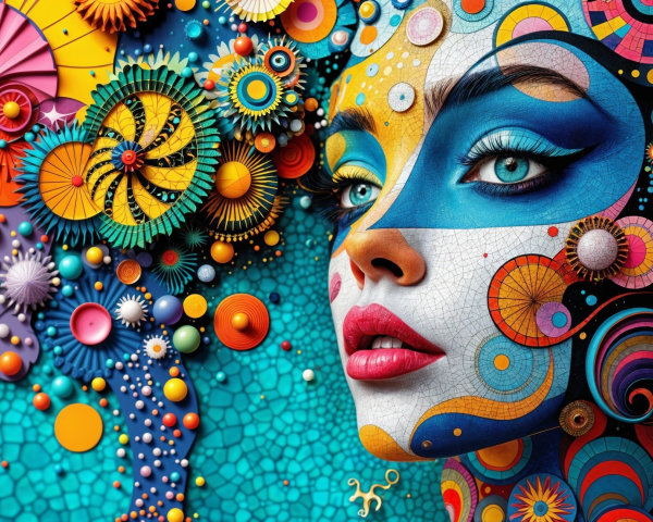 Artistic representation of a woman's face with patterns