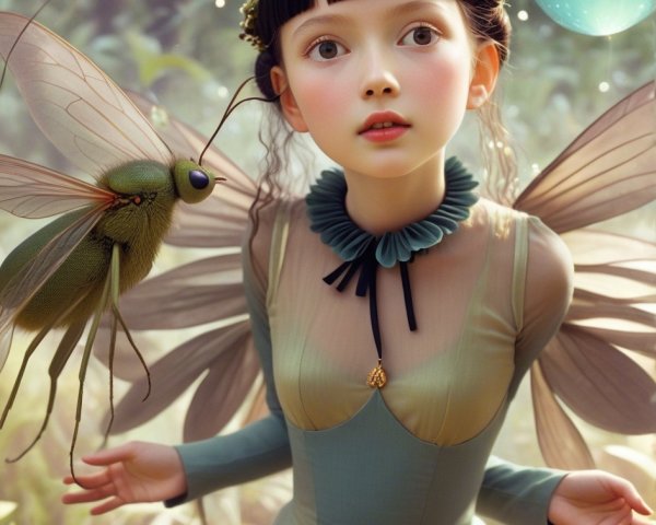 Young Fairy in Enchanting Forest with Luminous Orb