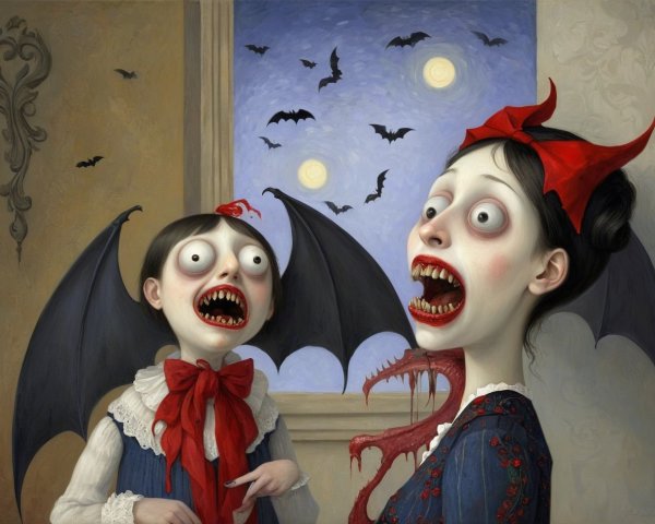 Bat-like Figures in a Dimly Lit Room Scene