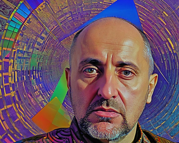Man in Colorful Shirt Against Abstract Background