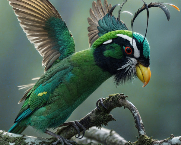 Vibrant Bird with Green Plumage and Distinctive Features
