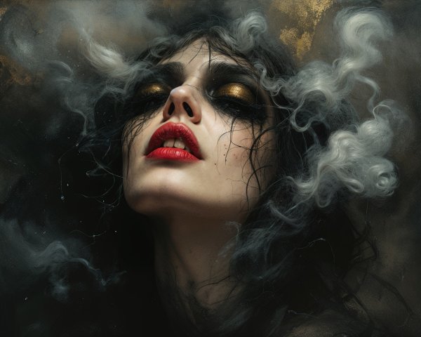 Portrait of a woman with smoky makeup and red lips