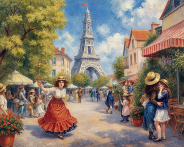 Charming Parisian Street Scene with Eiffel Tower