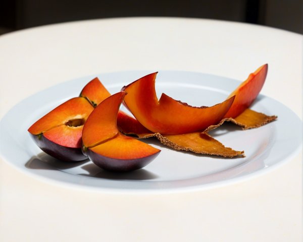 Sliced Ripe Plum on a White Plate with Textured Skin