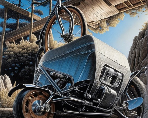 Vintage-Inspired Motorcycle and Bicycle in Nature