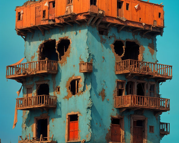 Abandoned Building with Turquoise and Orange Exterior