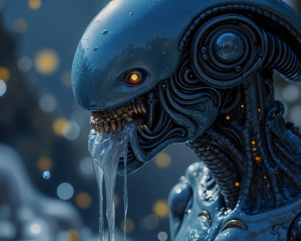 Futuristic humanoid robot with metallic blue design