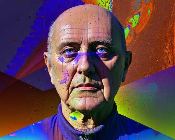 Elderly Man Portrait with Abstract Colorful Background