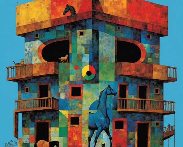Vibrant Abstract Building with Geometric Patterns