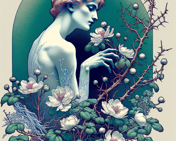 Ethereal Figure Surrounded by Flowering Branches