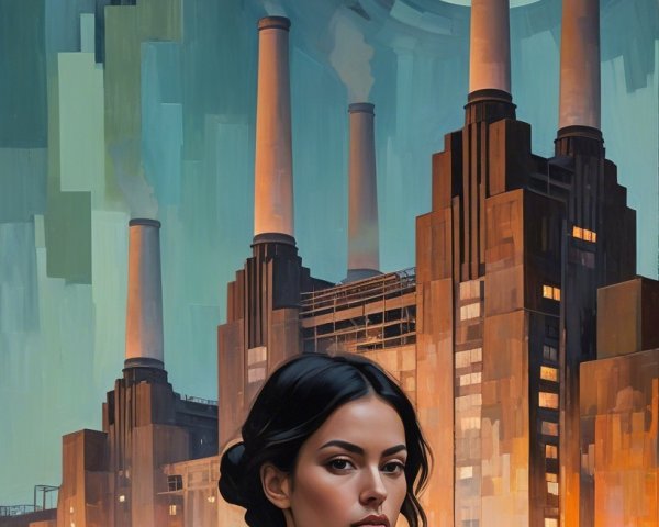 Contemplative Woman in Striking Industrial Landscape