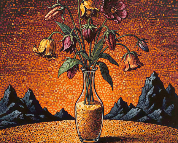 Mosaic Still Life of Flowers in Glass Vase