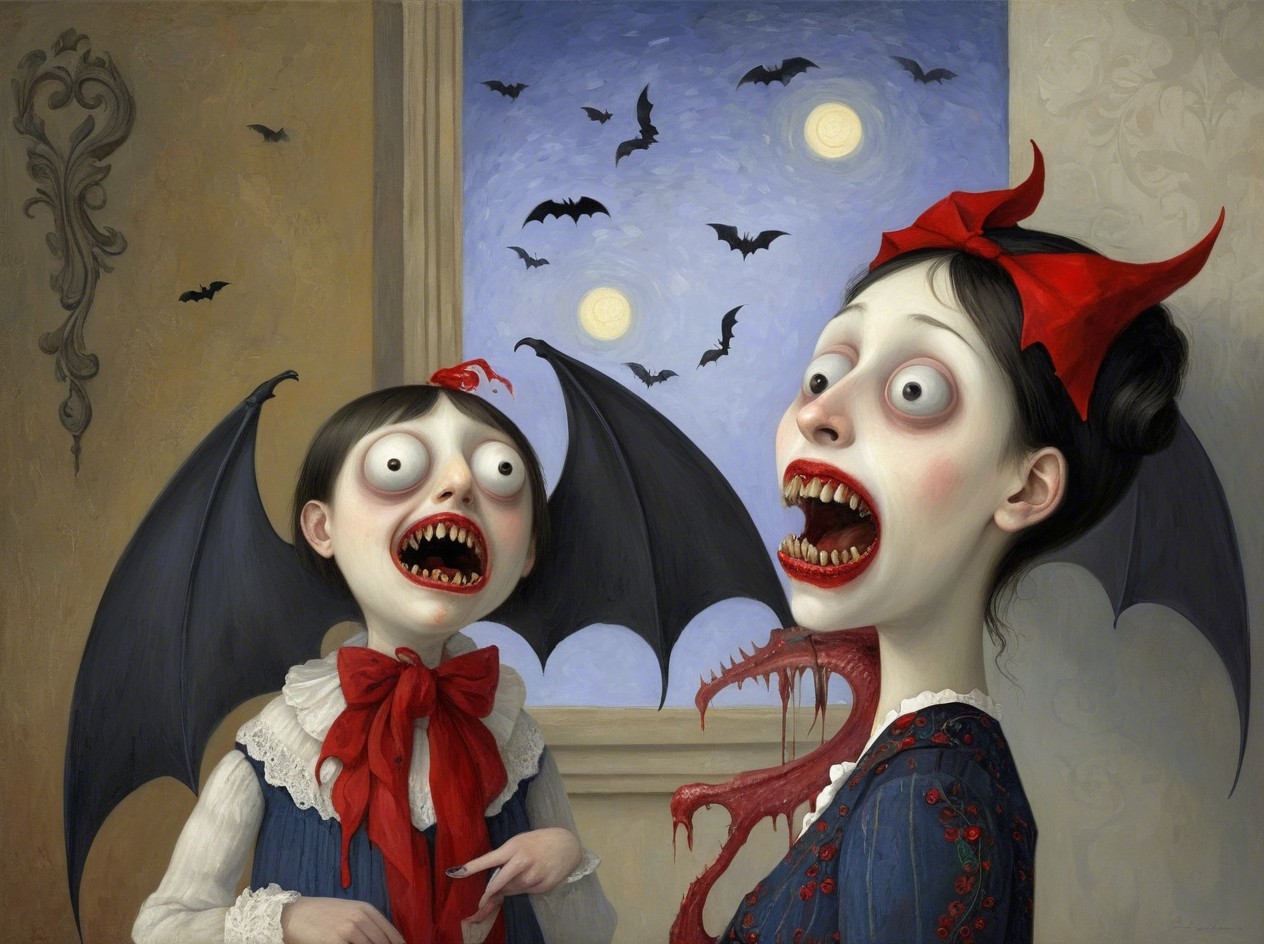 Bat-like Figures in a Dimly Lit Room Scene