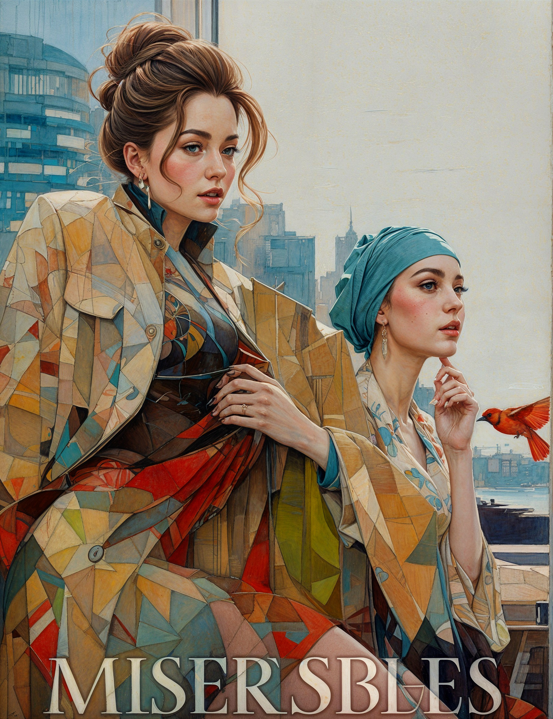 Elegant Women in Modern Cityscape Artwork