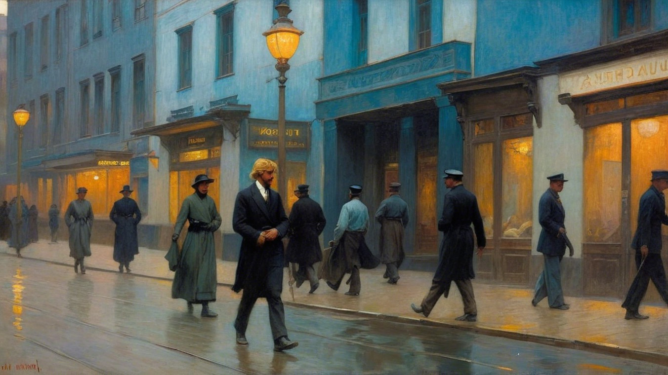 Serene Historical Street Scene with Period Attire