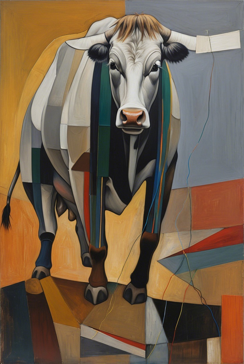 Abstract Cow in Bold Geometric Shapes and Colors