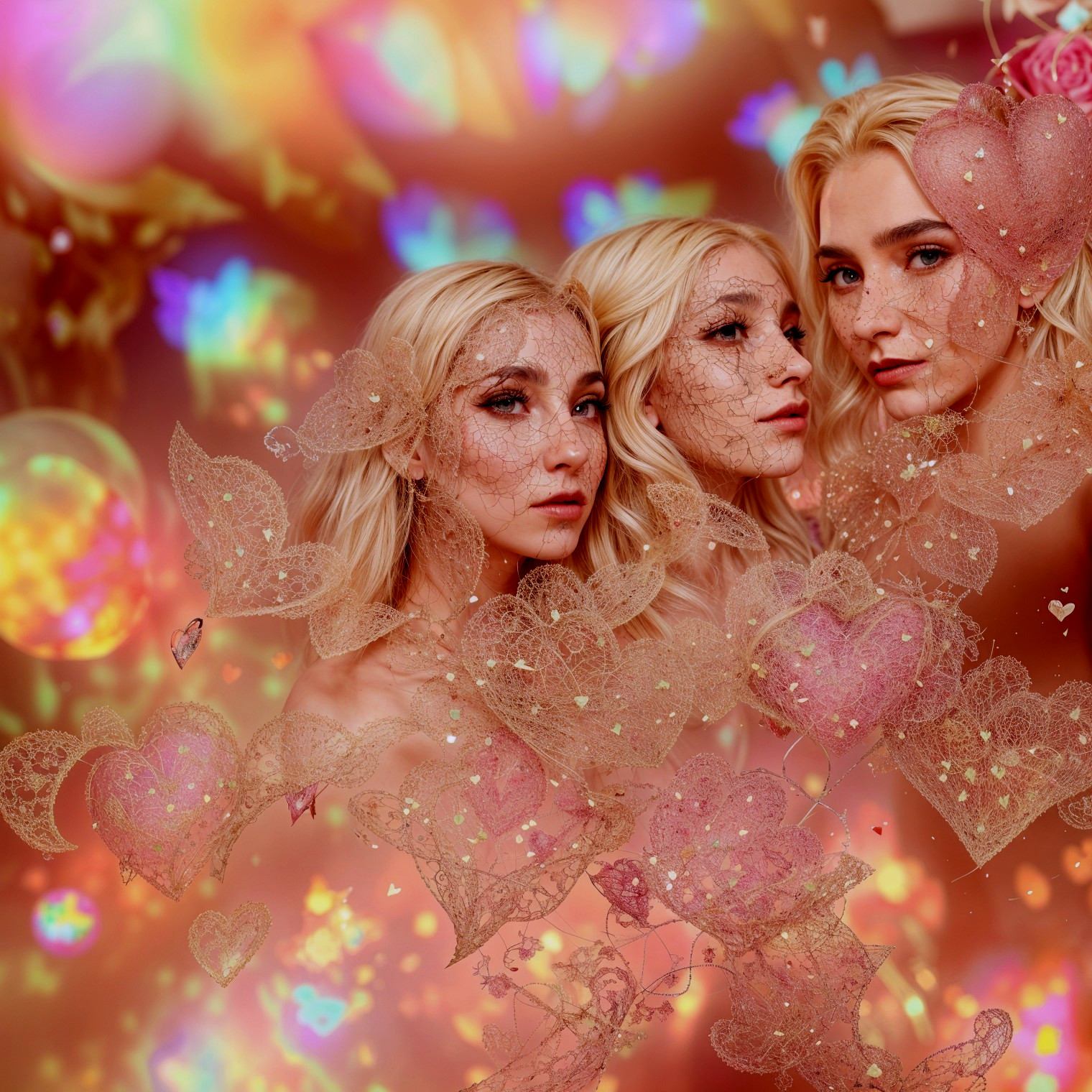 Ethereal Collage of Woman with Flowing Blonde Hair
