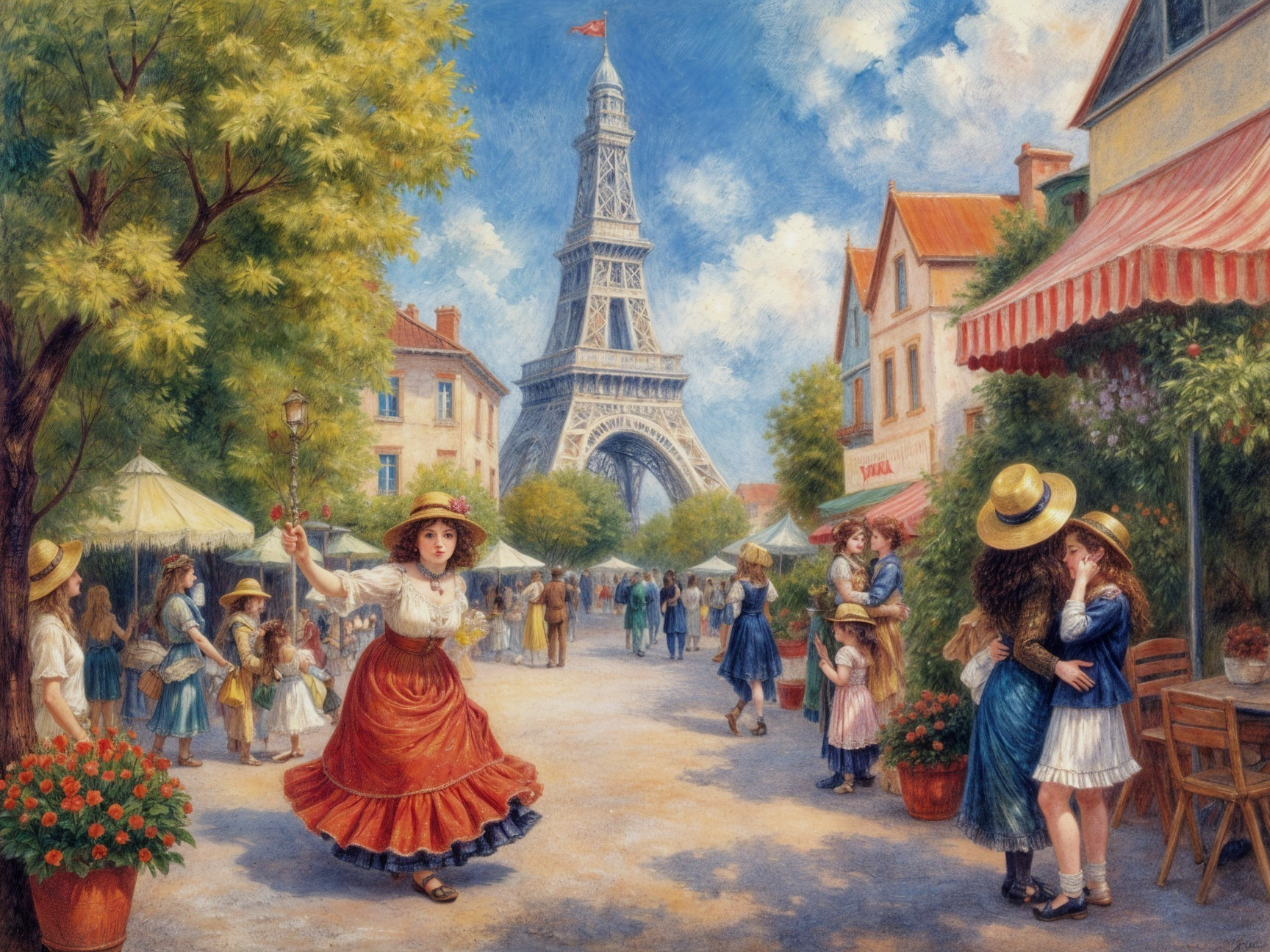 Charming Parisian Street Scene with Eiffel Tower