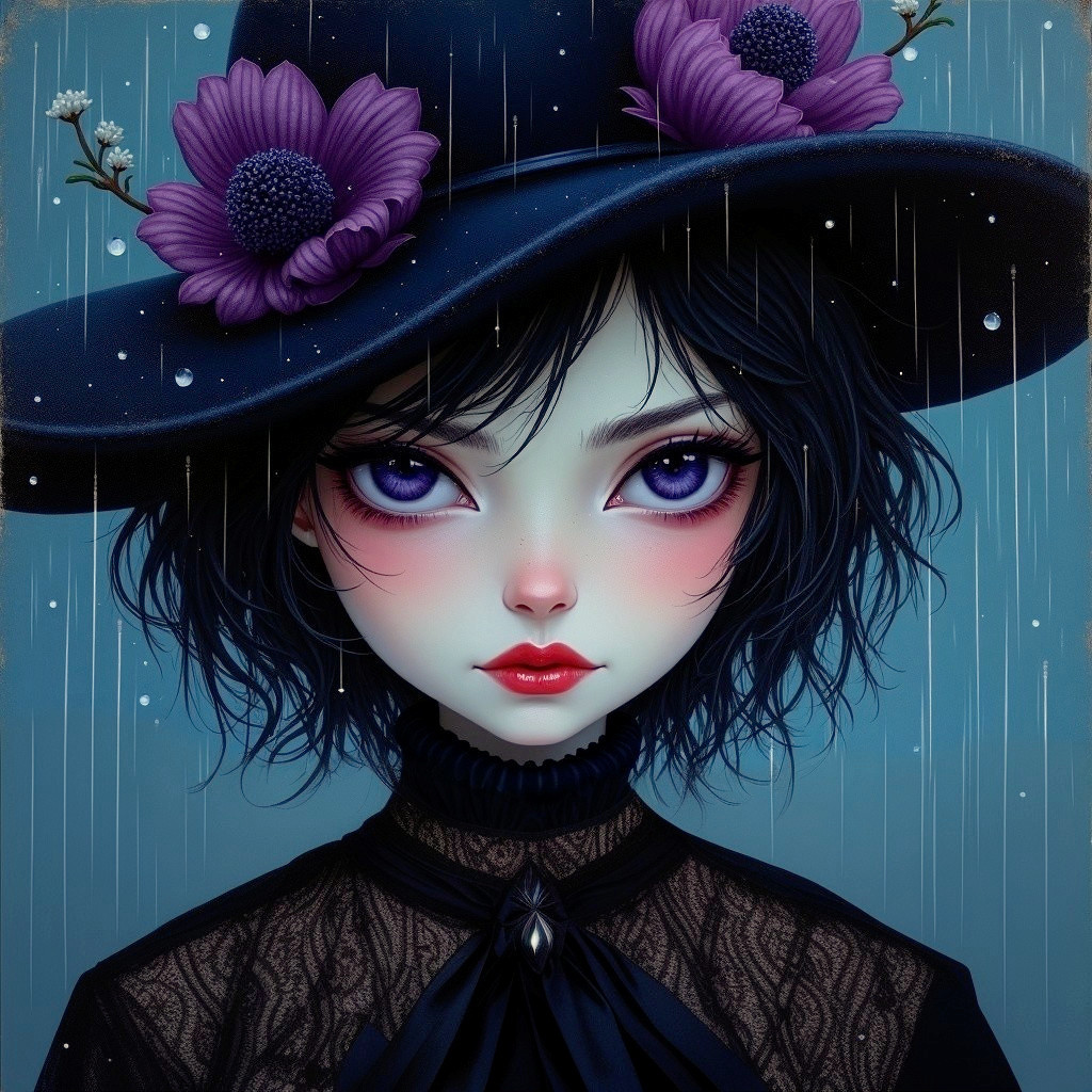 Portrait of a Young Woman with Violet Eyes and Hat