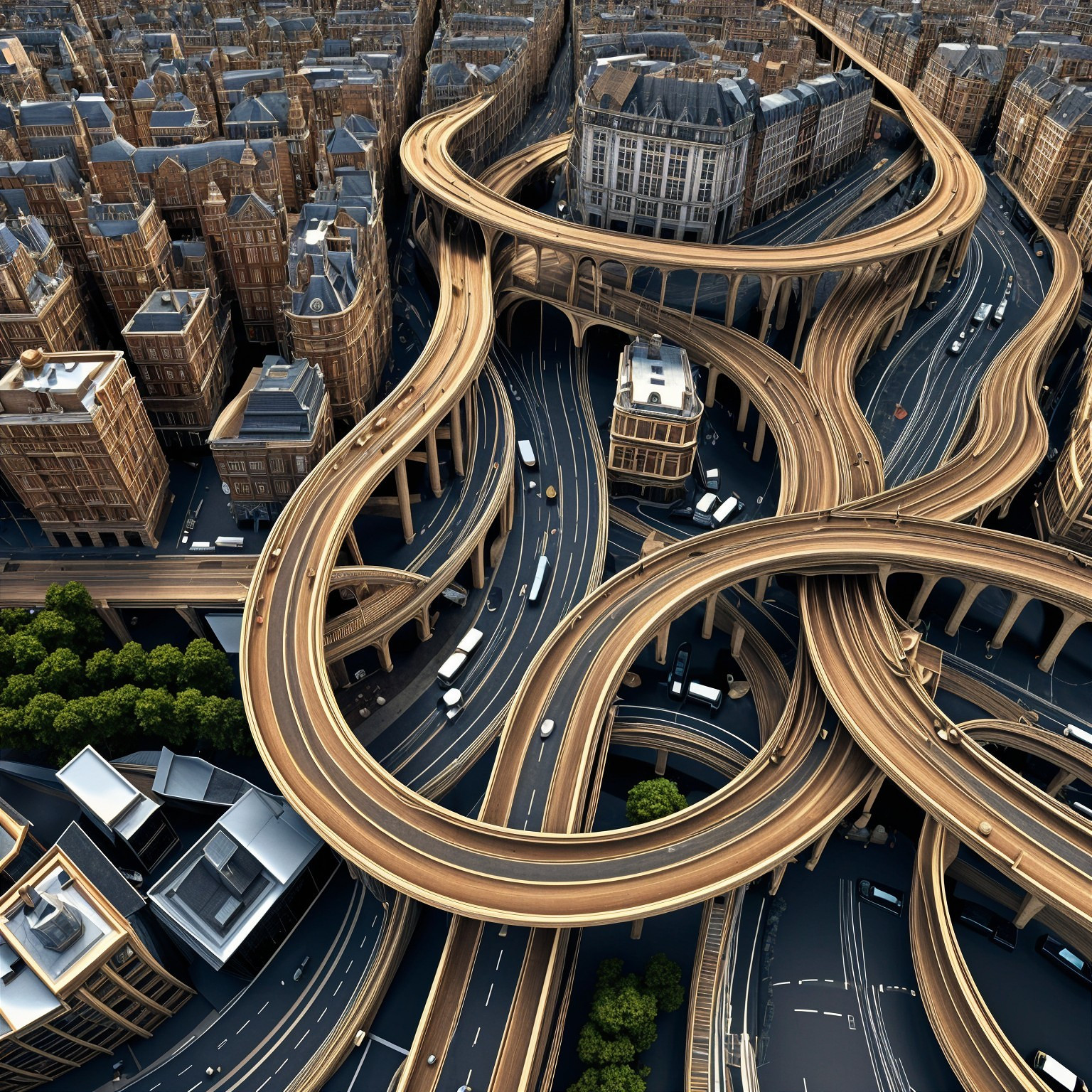 Aerial View of Urban Highway Interchange and Landscape