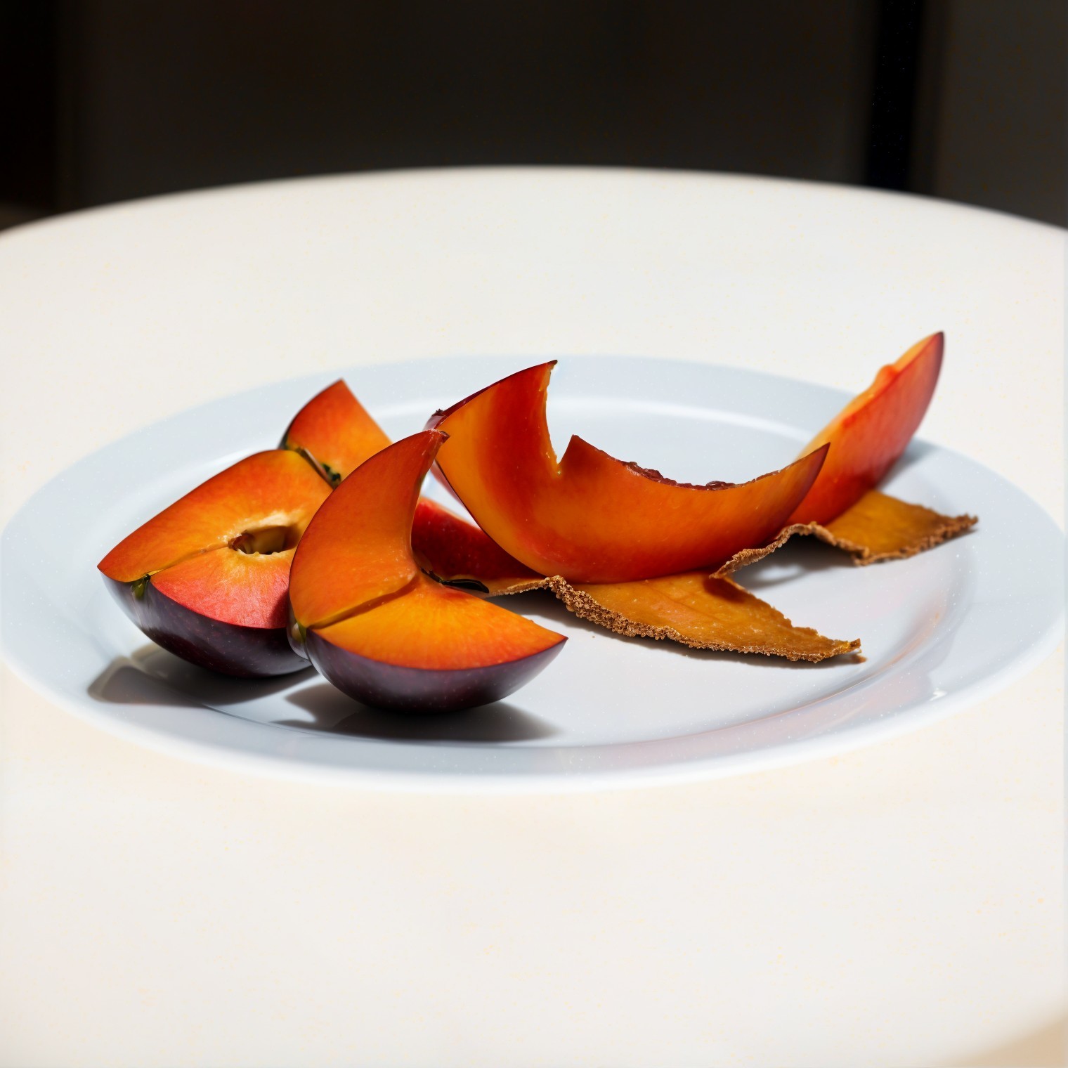 Sliced Ripe Plum on a White Plate with Textured Skin