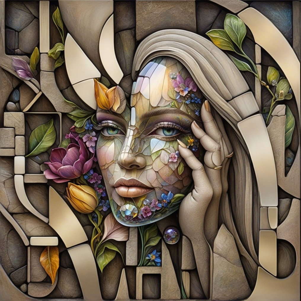 Stylized Female Face in Stained Glass Elements