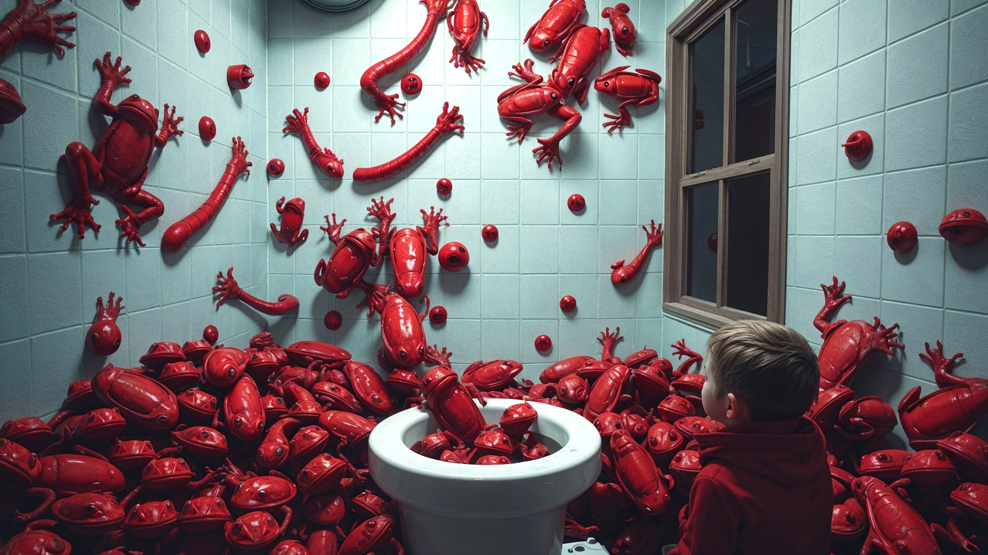 Surreal Bathroom with Frogs and Lizards Decor