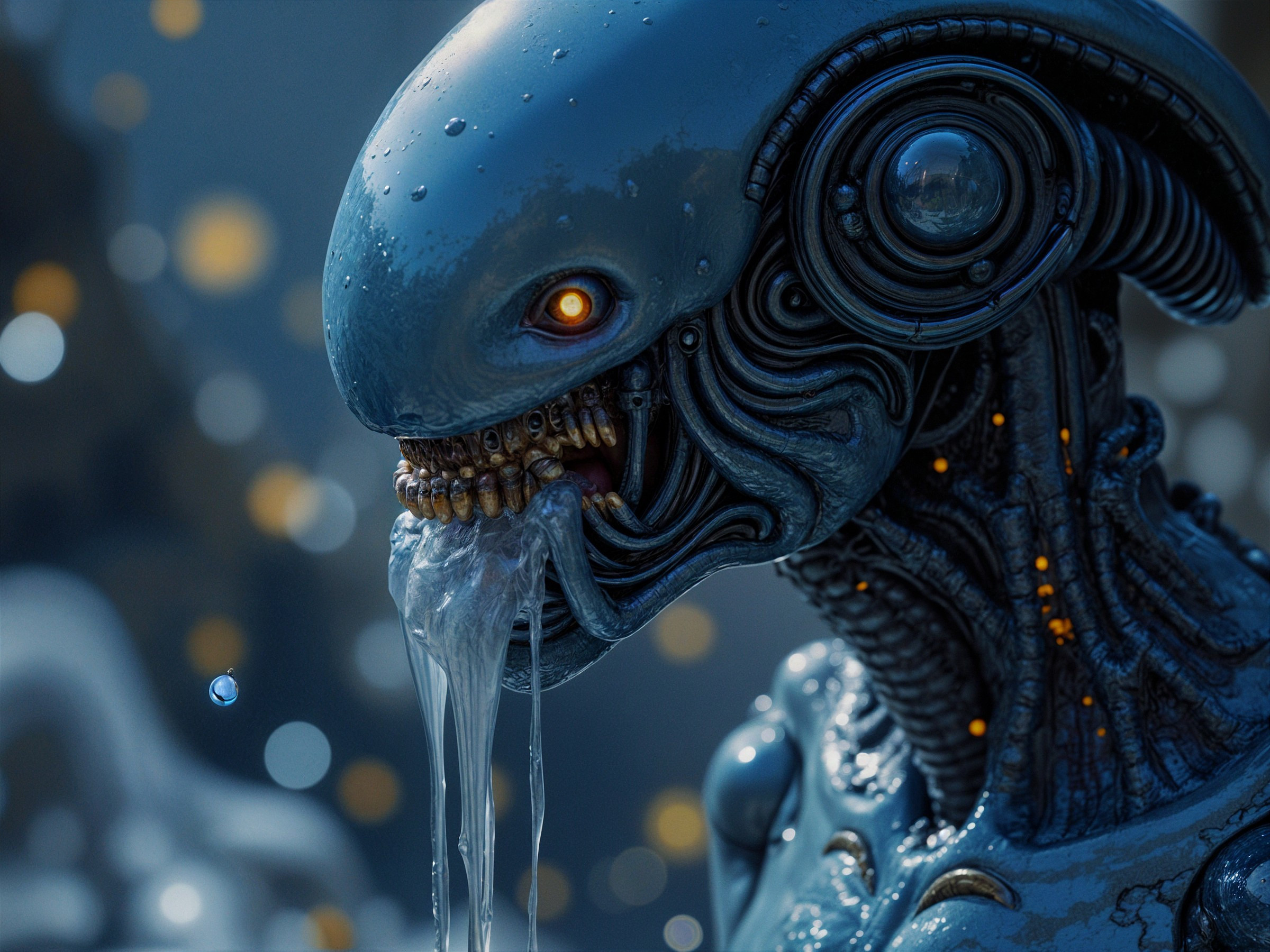 Futuristic humanoid robot with metallic blue design