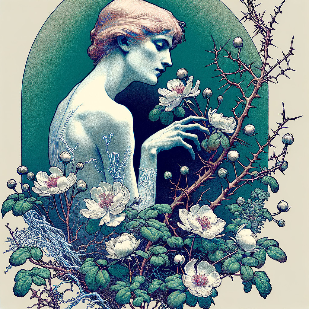 Ethereal Figure Surrounded by Flowering Branches