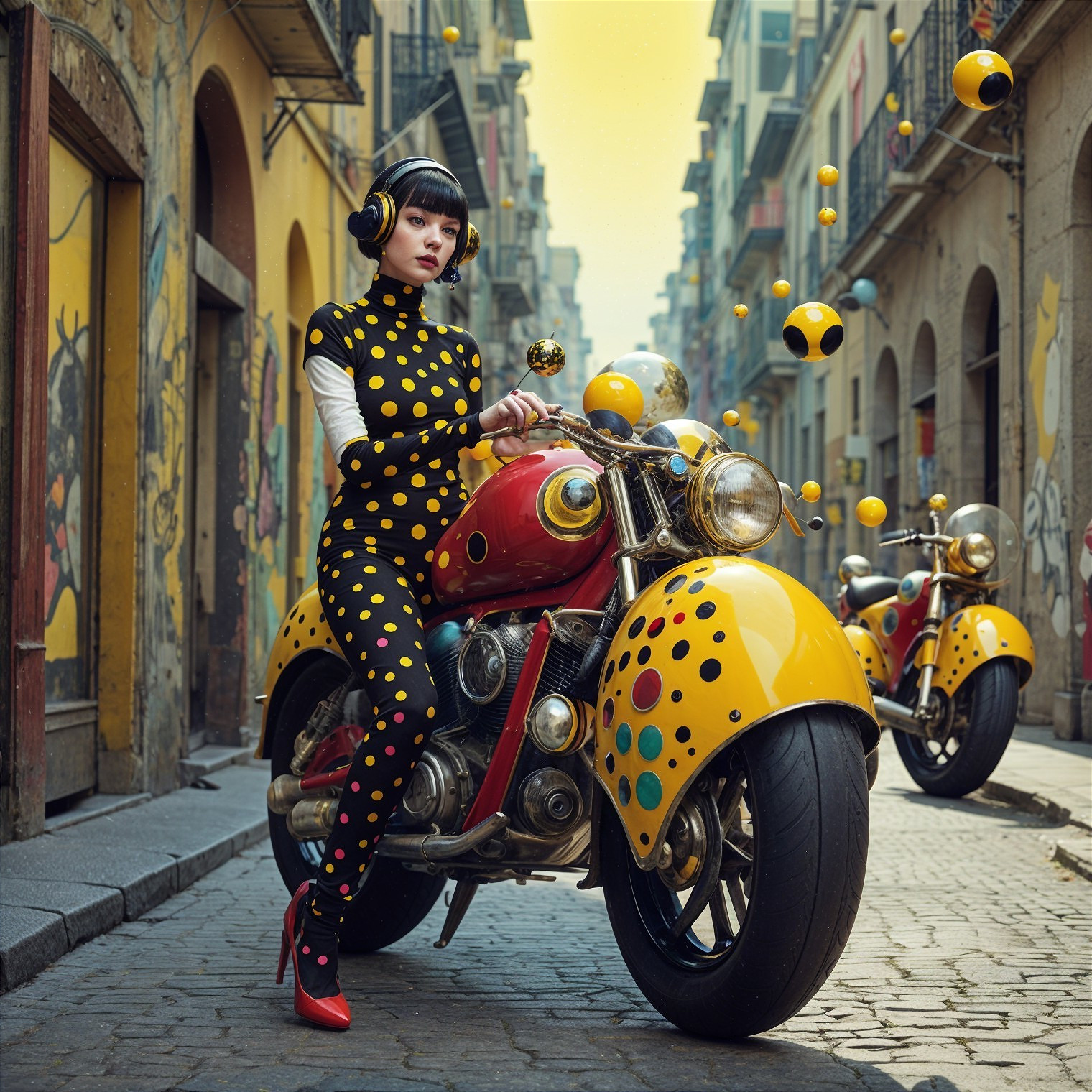 Stylish Figure on Vibrant Motorcycle in Urban Setting