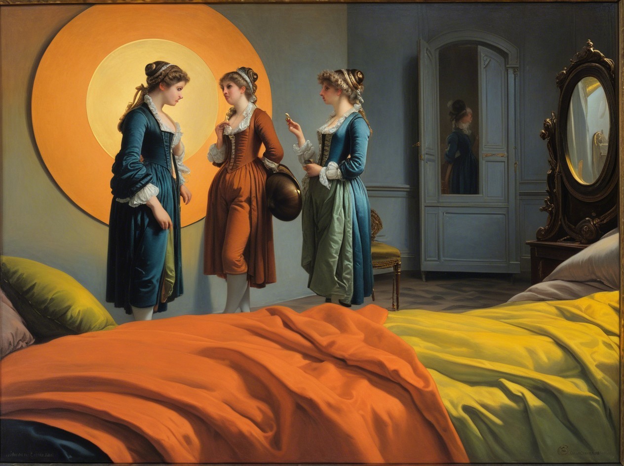 Elegant Women in Lavish Room with Mirror Reflection