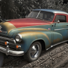 Vintage Car in Pastel Turquoise with Tropical Backdrop